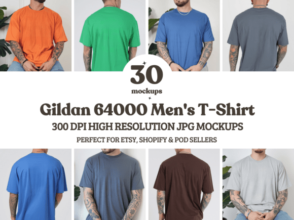 Download Gildan 64000 Men's T-Shirt Mockup Bundle - Shirt Collection