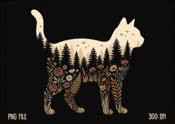 Download Nature Boho Floral Cat Silhouette Shirt - Shirt Collection